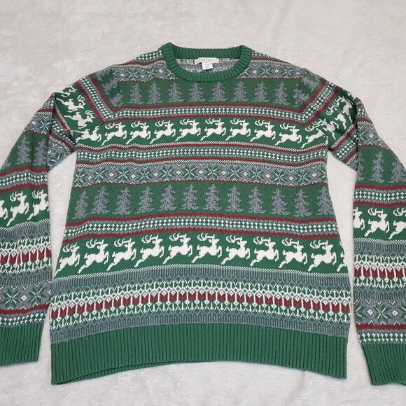 Aspen Green White Gray Fair Isle Nordic‎ Reindeer Christmas Knit Sweater Men XL - Picture 1 of 9